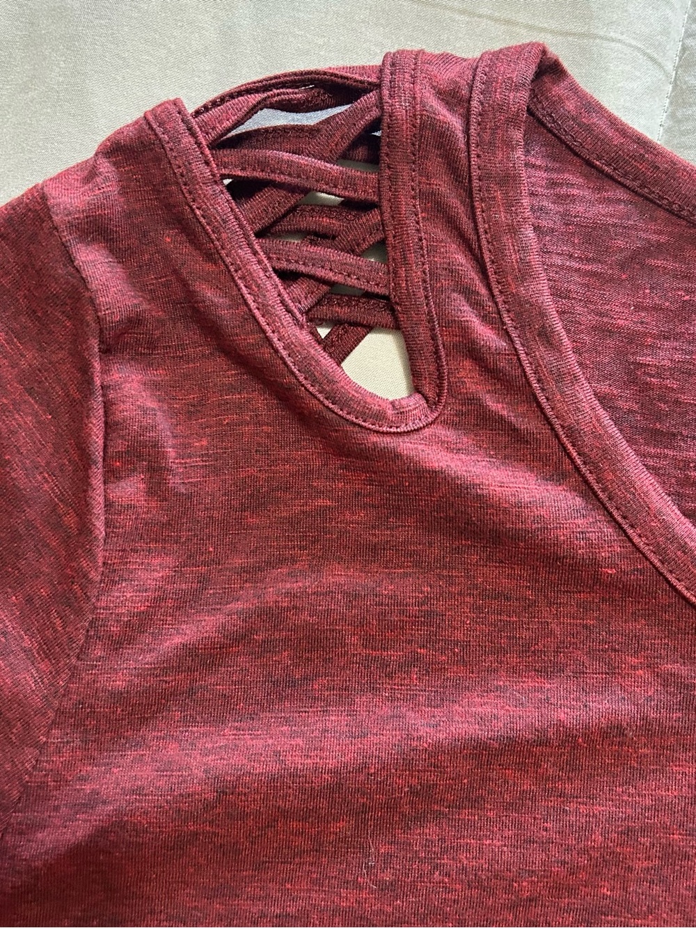 Harley-Davidson Women's Burgundy Lattice-Shoulder Logo Tee - Picture 5 of 12
